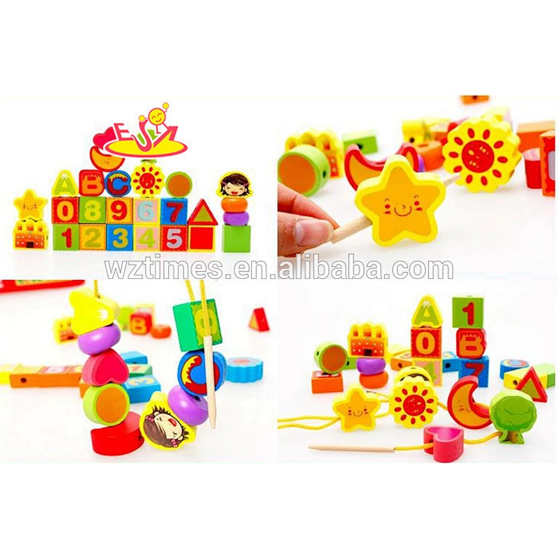 Holzblockspielzeugauto des Großhandelsmode-Babys für das Einfädeln W11E048