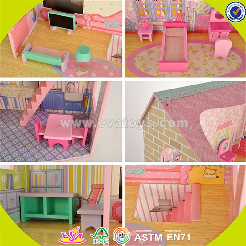 wholesale beautiful wooden dollhouse sets toy lovely baby wooden dollhouse toy popular wooden dollhouse toy W06A042