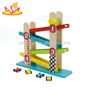 wholesale children wooden toy race car track sets with 4 cars W04E061