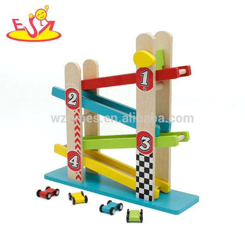 wholesale children wooden toy race car track sets with 4 cars W04E061