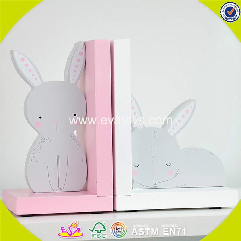 wholesale kids wooden pink rabbit book ends fashion children wooden pink rabbit book ends W08D050