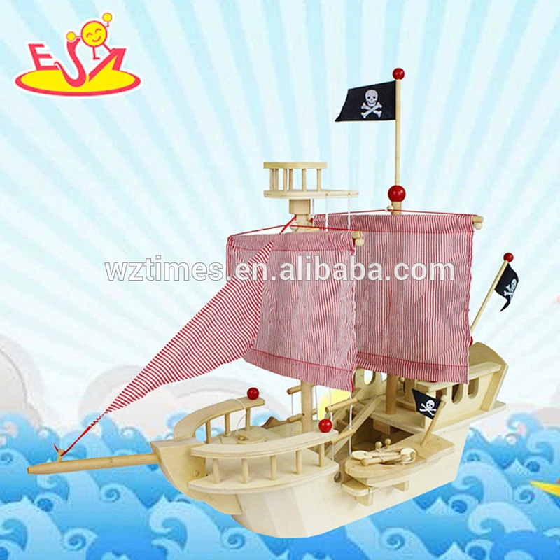 Wholesale diy funny wooden pirate boat toys for kids W03B056