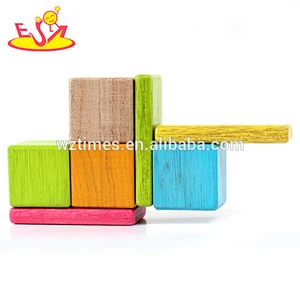 Wholesale colorful 18 pcs wooden magnetic tiles puzzle toy to carry out baby's imagination W03B047