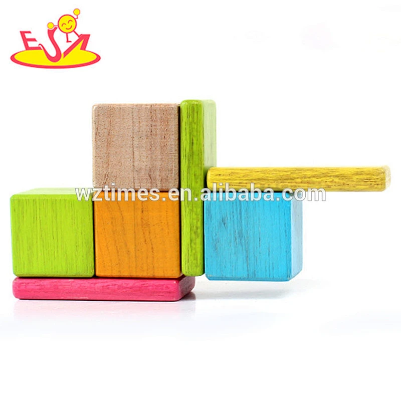 Wholesale colorful 18 pcs wooden magnetic tiles puzzle toy to carry out baby's imagination W03B047