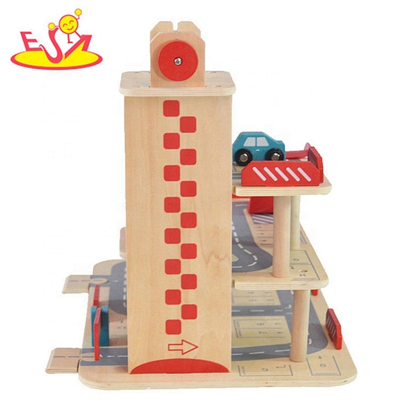2019 New hottest kids wooden toy parking garage with elevator W04B080