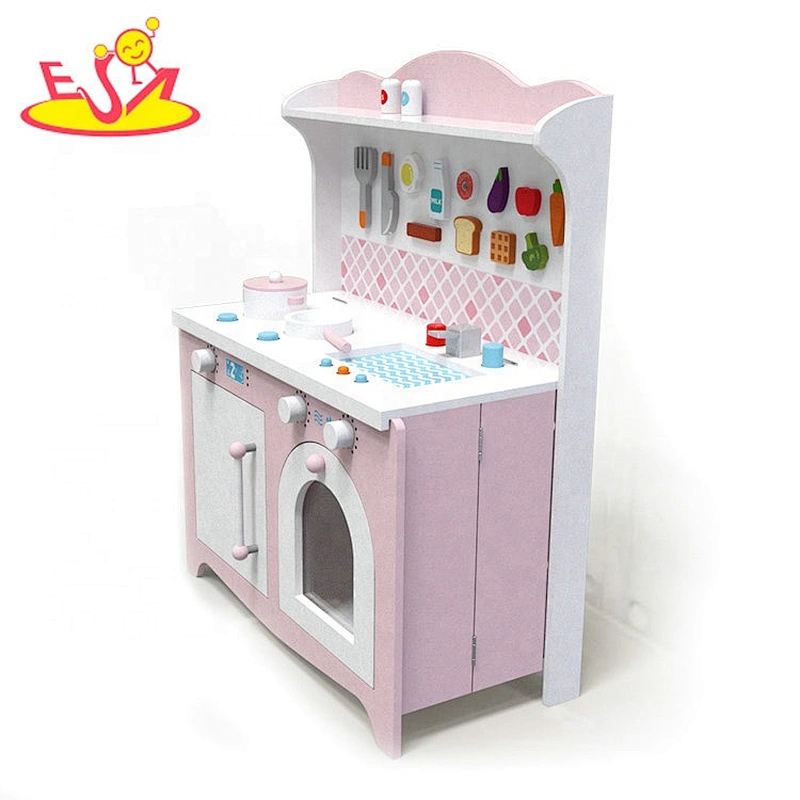 2018 Original Design pretend niños cocina de madera en color rosa W10C419
