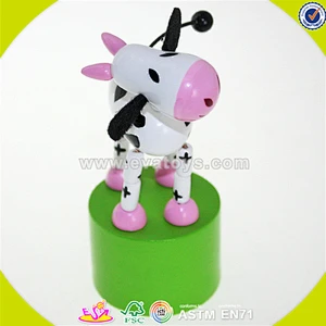Wholesale cute design wooden thumb toy fashion cows shape kids wooden animal toy lovely baby wooden animal toy W06D068