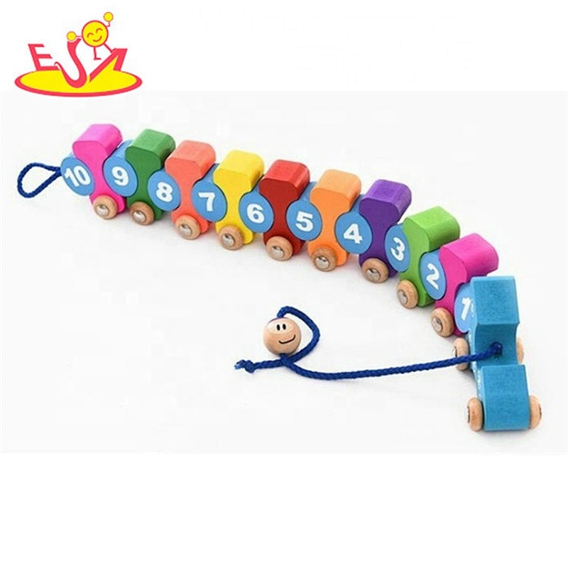 2019 New arrival kids mini wooden pull along train toy with numbers W05C115