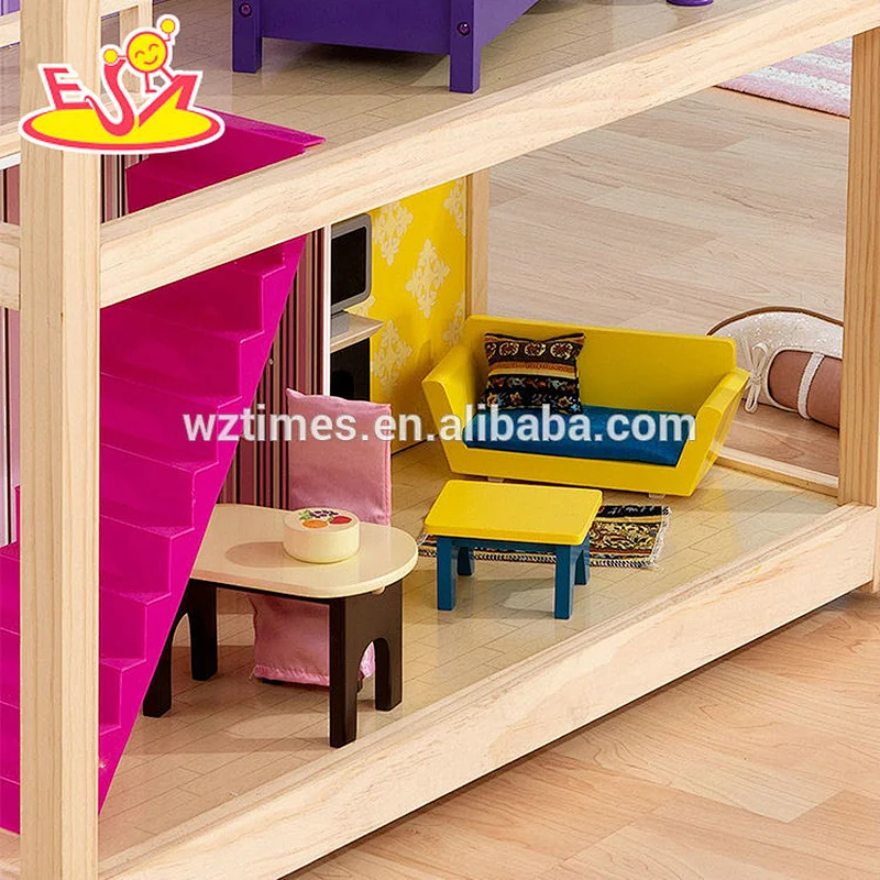 2018 Coloridos juguetes de tres capas modelo de casa de muñecas de madera en miniatura para niños W06A278
