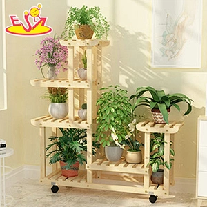 Best design wooden flower display shelf with wheels W08H119C