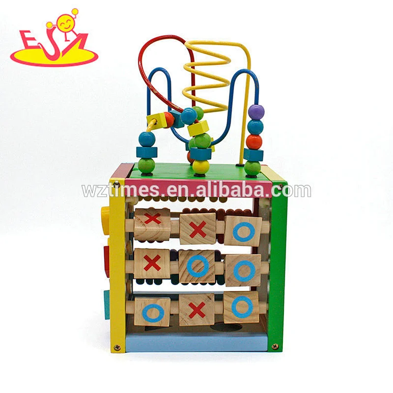 New hottest kids activity play wooden cube toy with beads W11B167