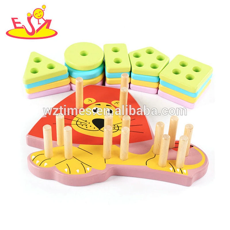 Wholesale useful early colors and shapes learning toy wooden cartoon stacking toy for kids W13D167