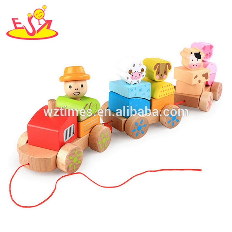 Wholesale best wooden pull blocks train toy for children W05C086