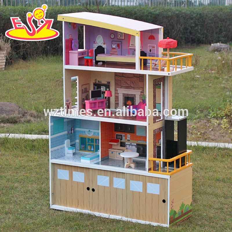 2018 New design luxurious wooden beachfront mansion dollhouse top fashion big size wooden beachfront mansion dollhouse W06A153