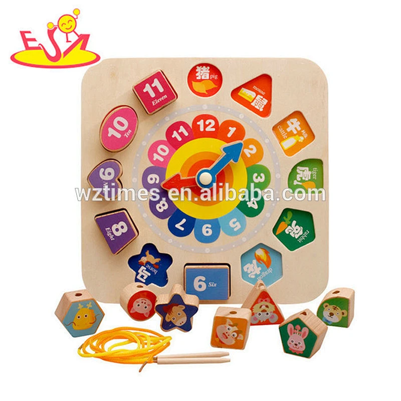 New hottest educational kids wooden toy clock with blocks W14K019