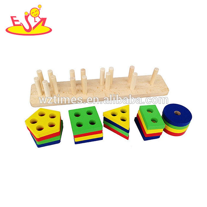 wholesale cheap kids wooden stacking sort blocks preschool shape sort blocks children wooden stacking classic game W13D112