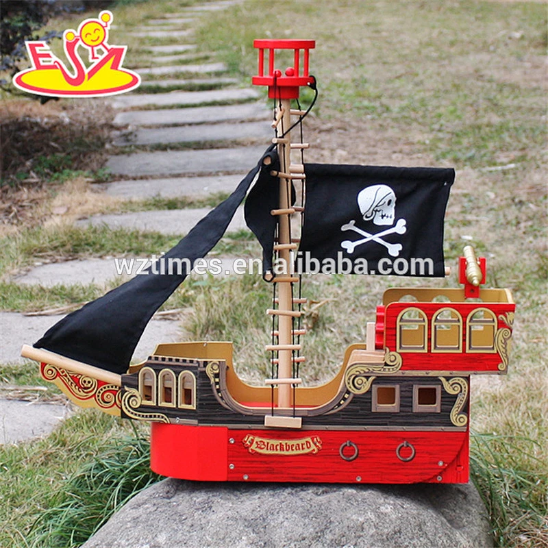 2018 wholesale kids wooden pirate ship toy new design children wooden pirate ship toy best baby wooden pirate ship toy W03B060