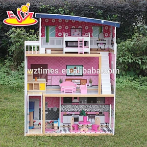 wholesale pretend play big wooden dollhouse for children W06A214