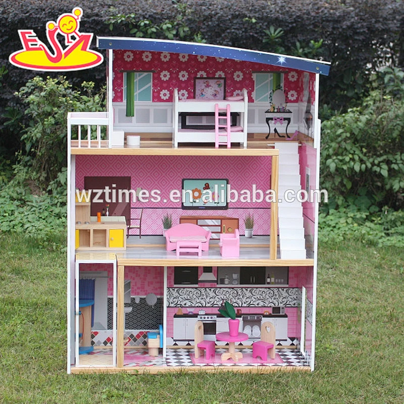 wholesale pretend play big wooden dollhouse for children W06A214