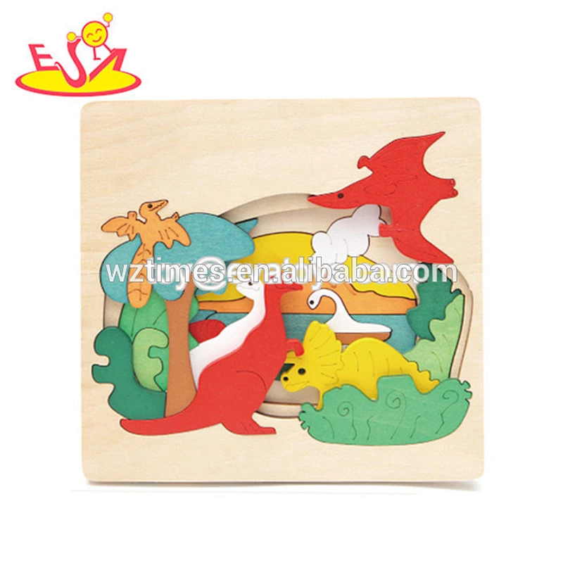 Los niños del juguete de madera natural educativo 3D rompecabezas de madera con forma de peces W14D029