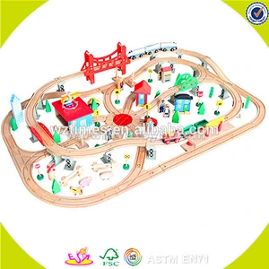 wholesale 120 pcs baby construction toy train track hottest design children wooden toy train track W04C074