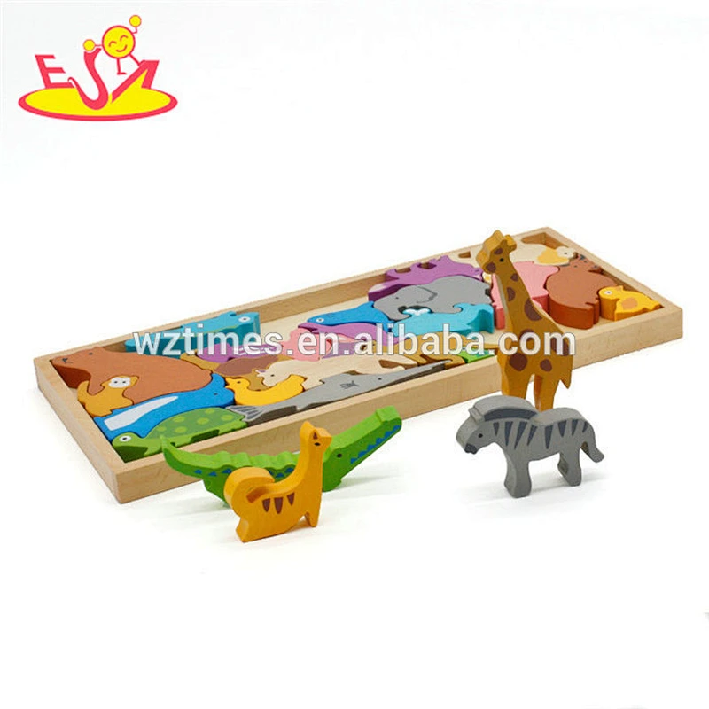 Wholesale intellectual wooden toy 3d puzzle animal for 18 months old baby W14D056