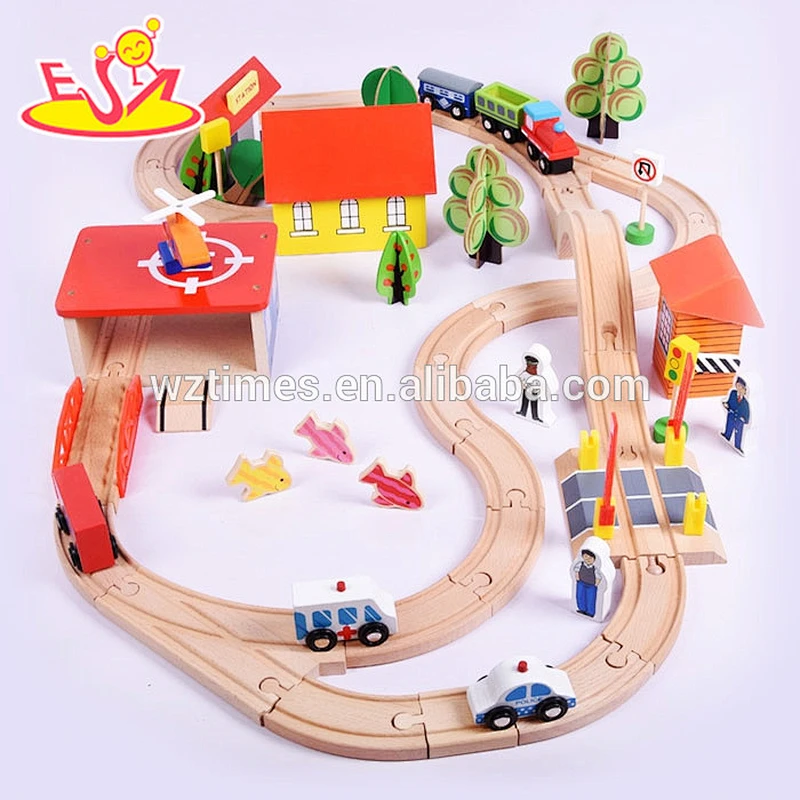 2018 funny kids wooden train track set 69 pieces wooden train track set W04C014