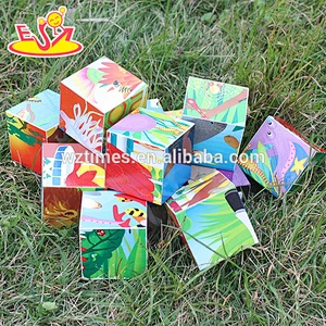 Wholesale interesting wooden cartoon pattern cube jigsaw puzzle toy for kids W14F045