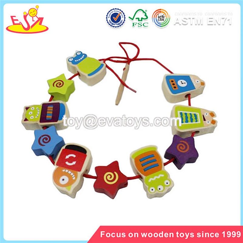 Wholesale DIY beautiful wooden big beads toy funny baby wooden string big beads toy W11E007