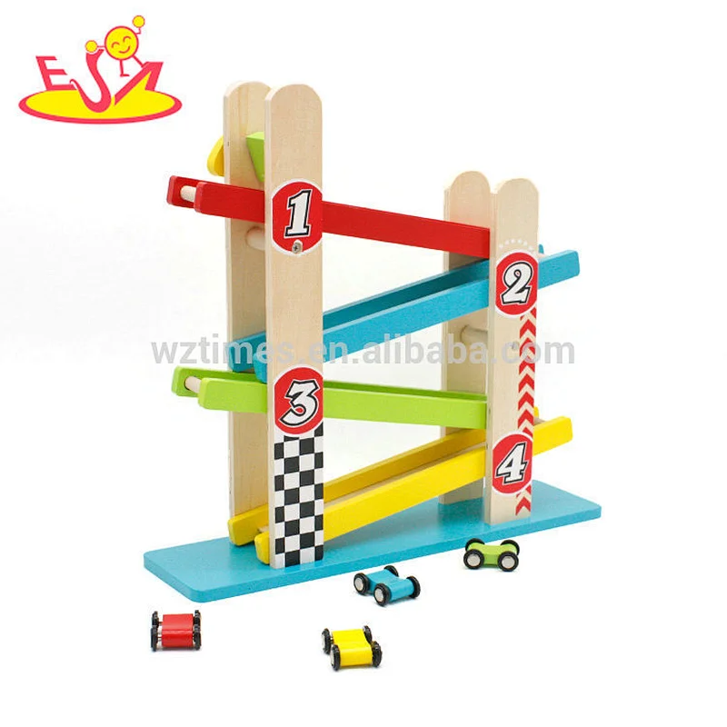 wholesale children wooden toy race car track sets with 4 cars W04E061