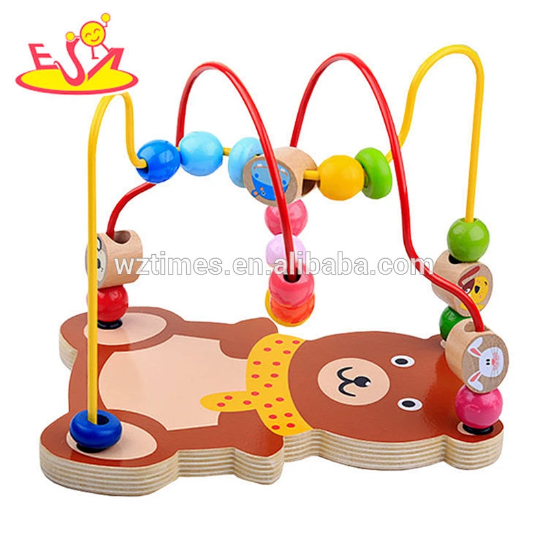 2018 wholesale cheap wooden bead toys for toddlers new design bear shape wooden bead toys for toddlers W11B139