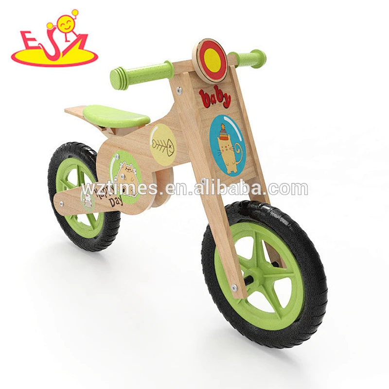 Wholesale brand new wooden cartoon balance bike hot sale baby wooden cartoon balance bike W16C183
