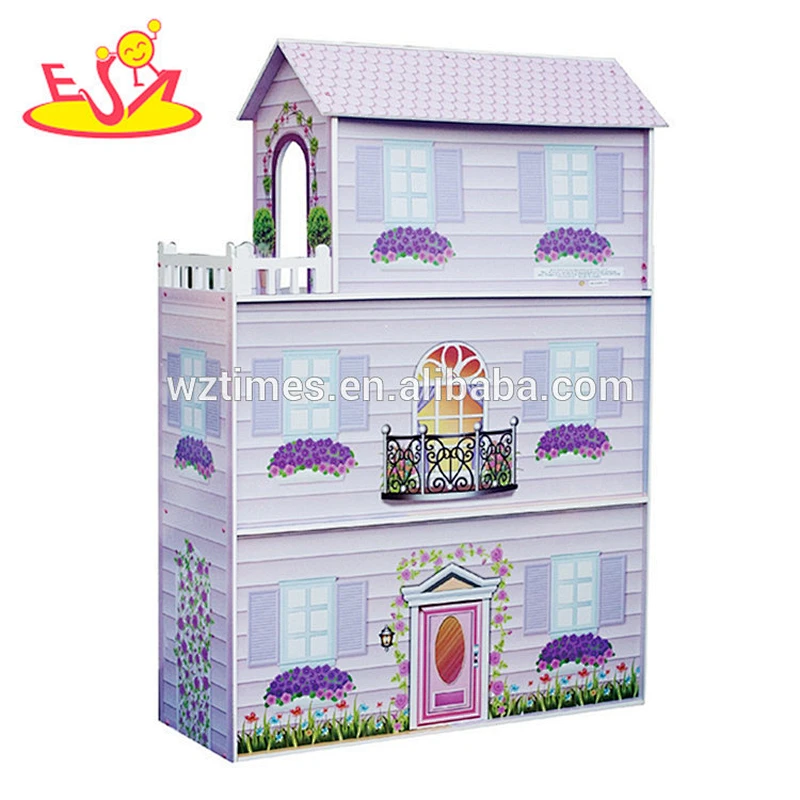 Wholesale beautiful kids wooden dollhouse cottage toy 3 floor girls wooden dollhouse cottage W06A224