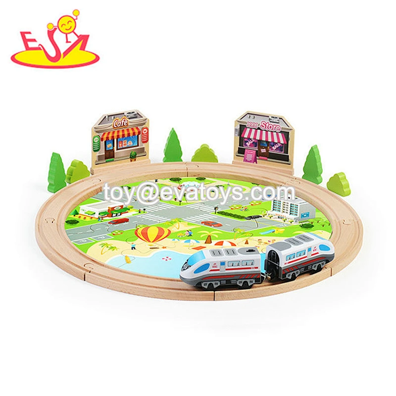 New arrival educational 60PCS wooden train sets with activity table W04C175