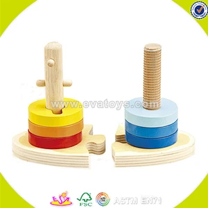 Venta al por mayor educativa del bebé bloques de madera de apilamiento tipo juguete divertido creativo niños bloques de madera que apilan tipo de juguete W13E012