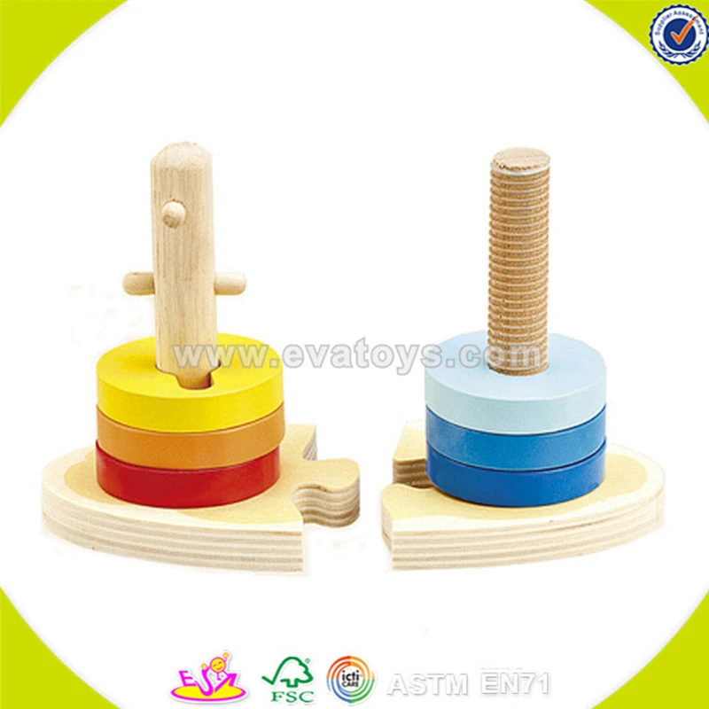 Venta al por mayor educativa del bebé bloques de madera de apilamiento tipo juguete divertido creativo niños bloques de madera que apilan tipo de juguete W13E012