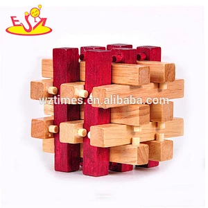 Wholesale vintage style wooden cube puzzle toy for skill training W11C041