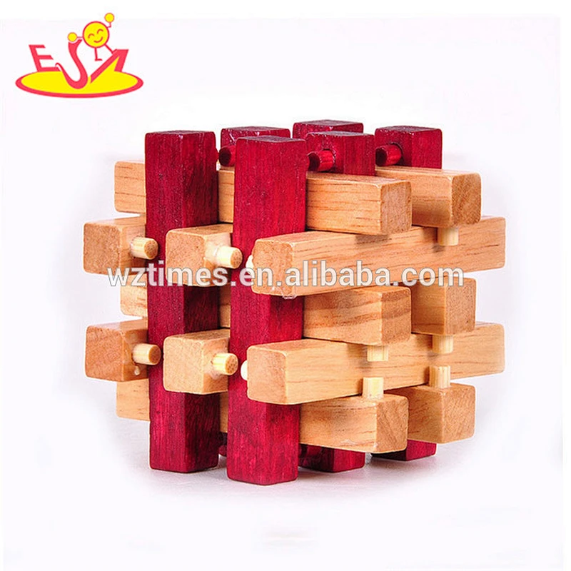 Wholesale vintage style wooden cube puzzle toy for skill training W11C041