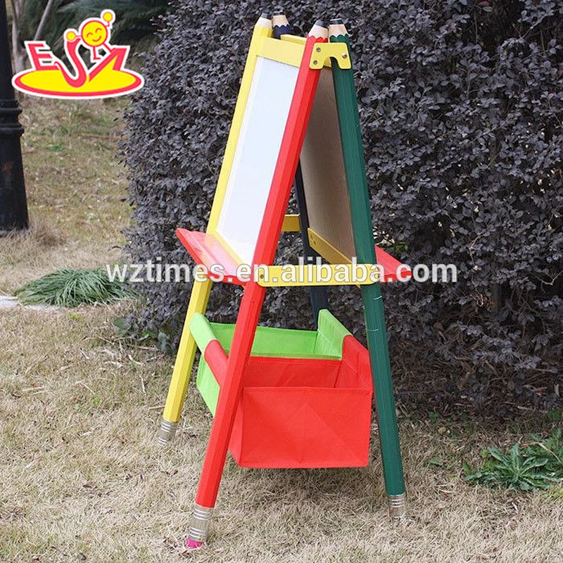 Wholesale best gift kids wooden easel with one side magnetic whiteboard and one side blackboard W12B047