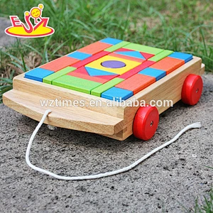 2018 wholesale baby wooden building block car funny kids wooden building block car W13C016