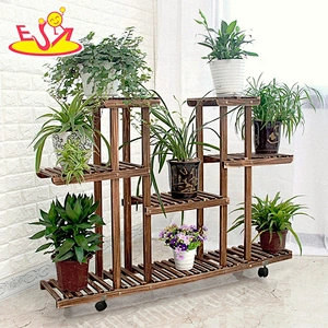 Custom white wood flower 3-tier pot display shelf for garden W08H112B