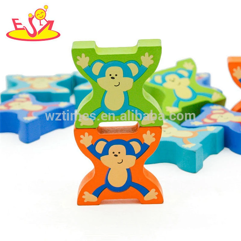 New design monkey shape wooden toy bricks for kids W13B040