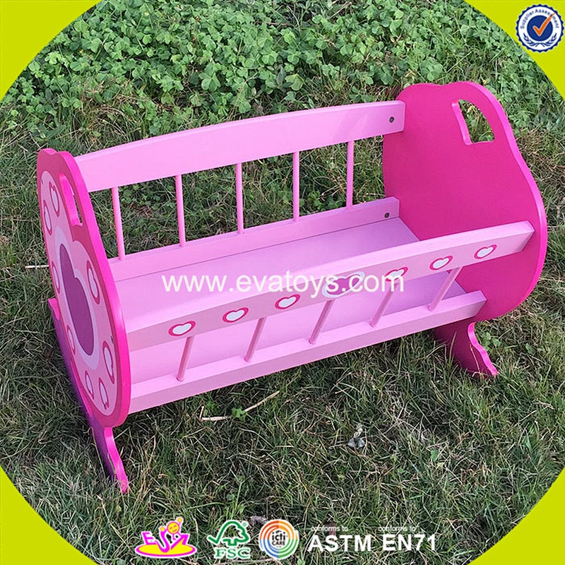 wholesale role play doll furniture wooden toy crib for sale W06B040