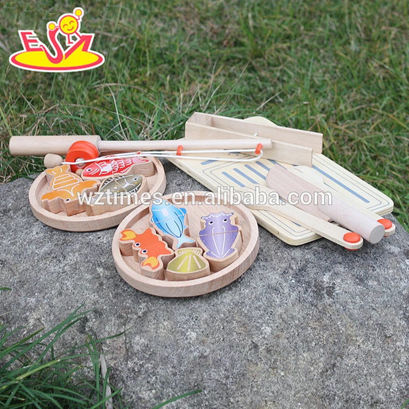 2018 New design baby wooden toy fishing pole new design kids cooking fish wooden toy fishing pole W01A069