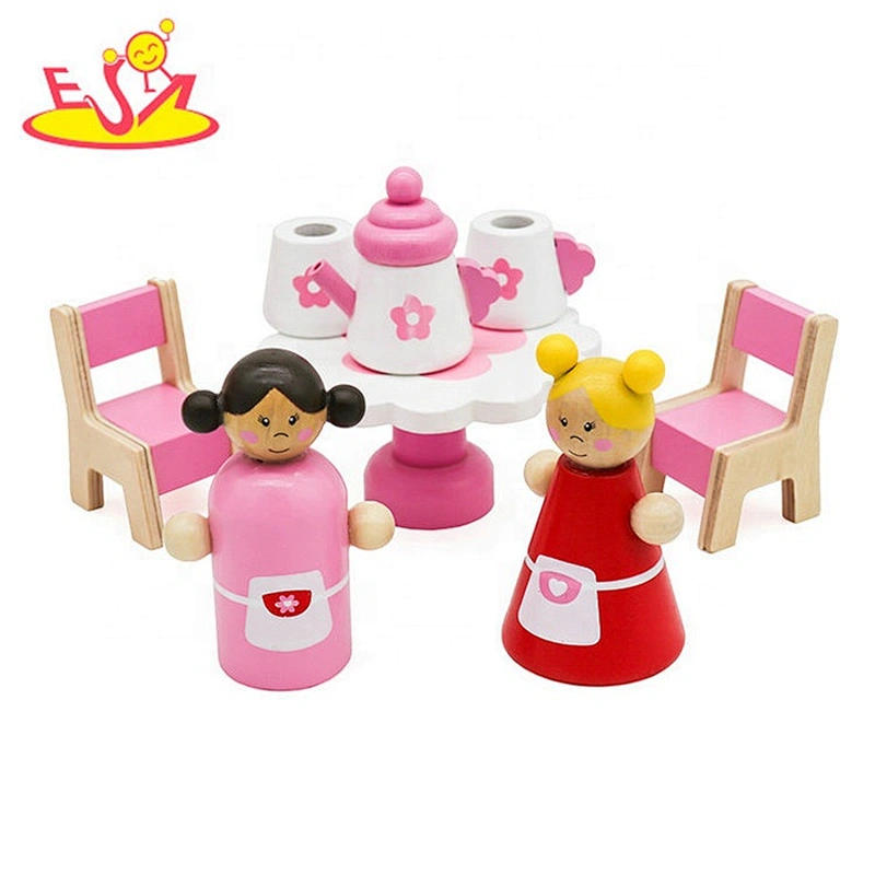2018 Wholesale girls pink wooden toy doll house lovely children wooden toy doll house for pretend W06A171