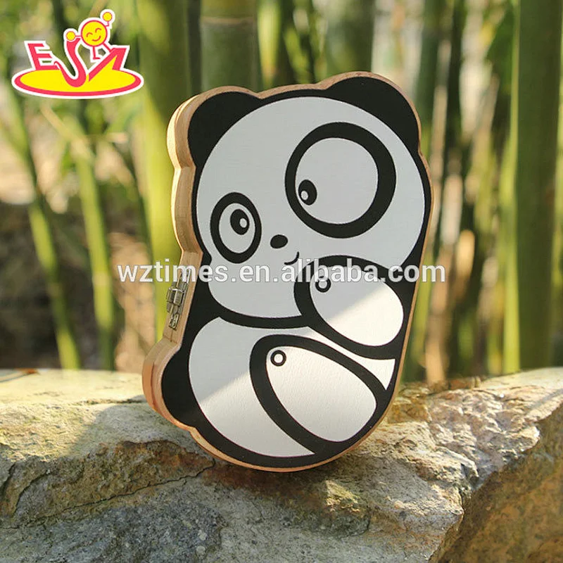 Wholesale hottest sale children panda shaped wooden tooth keepsake box W18A040