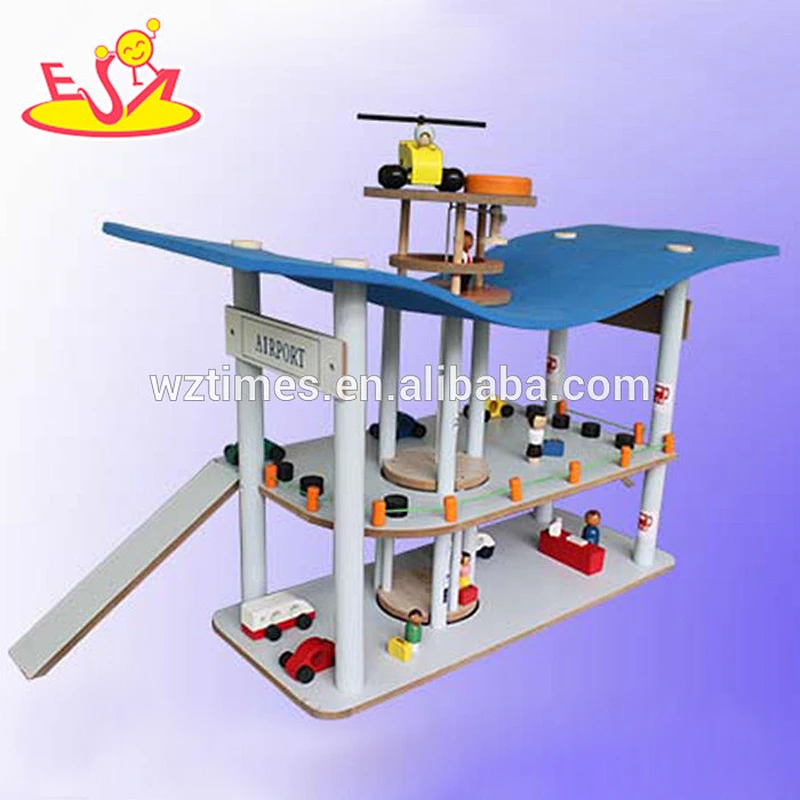 Wholesale newest kids wooden toy garage high quality baby wooden toy garage W04B033