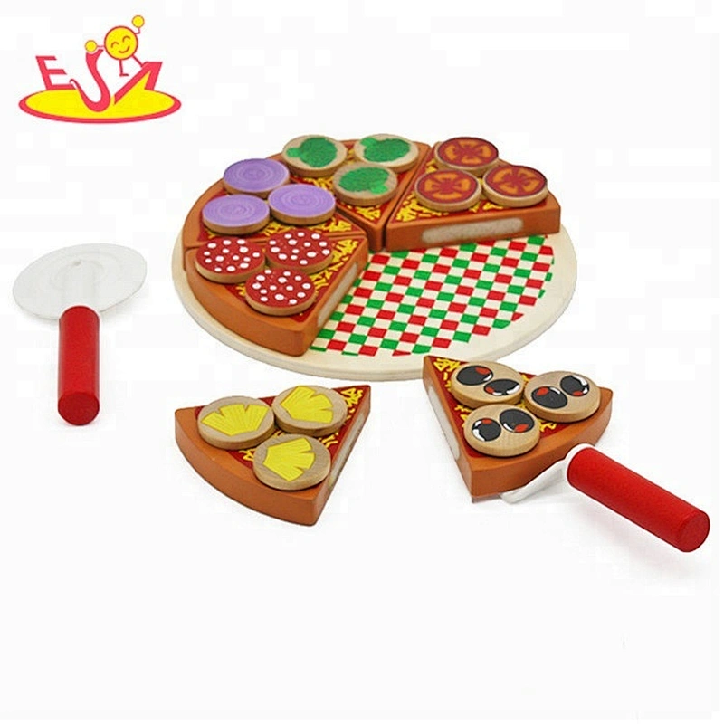 Hölzernes Nahrungsmittelspielzeugausschnittpizzaspielzeug der Großhandelsqualität für Kleinkind W10B155