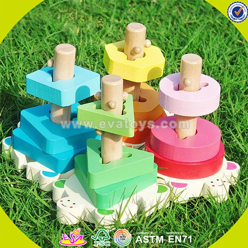 wholesale colorful kids stacking wooden geometric blocks educational children wooden geometric blocks game W13E064