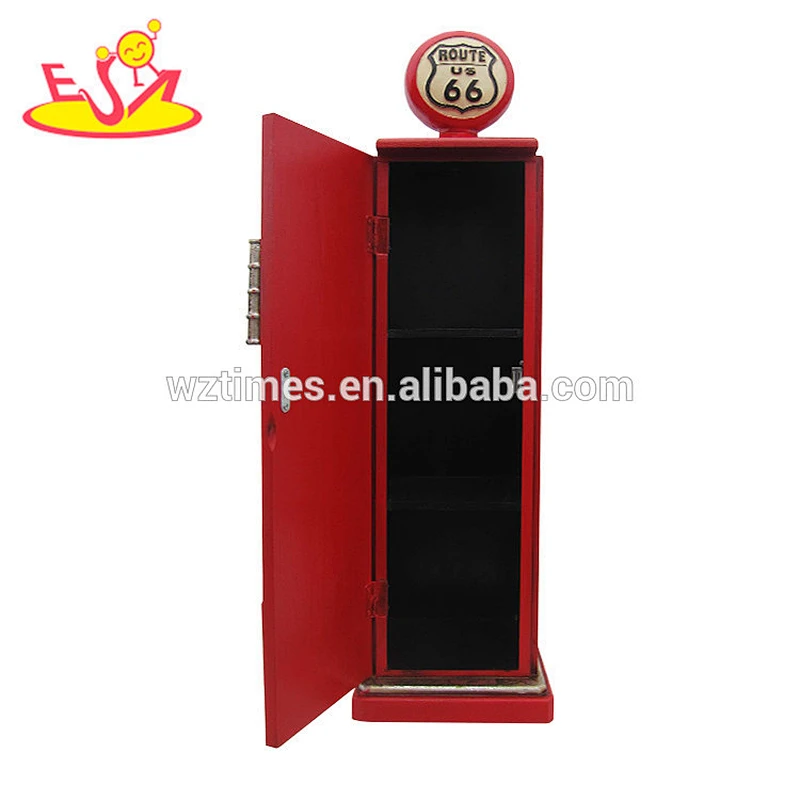 Wholesale hottest sale antique gas pump shaped red wooden display cabinet for decoration W08C217